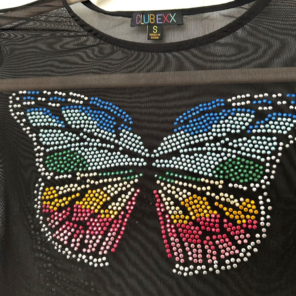 Club Exx Mesh Rhinestone Butterfly Top - Picture 3 of 8